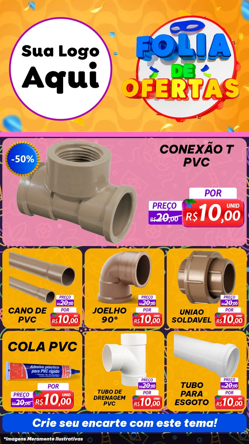 Modelo de Rede Social para Stories com o tema Folia de Ofertas para Tubos e conexões