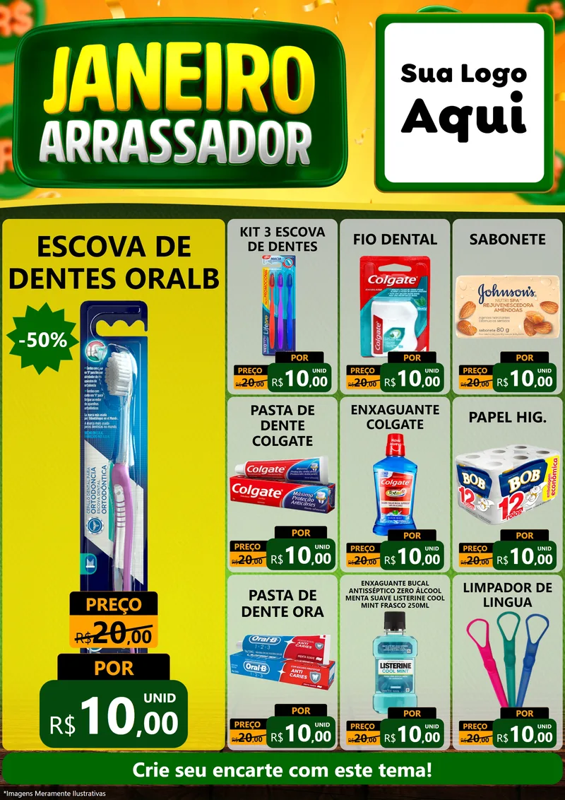 Modelo de Encarte para Encarte A4 Vertical com o tema Janeiro Arrasador para Higiene Pessoal
