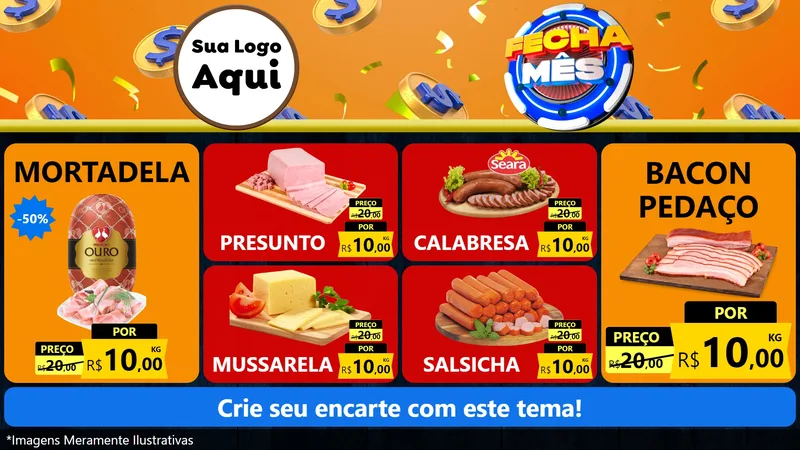 Modelo de TV para TV Horizontal com o tema Fecha Mês para Frios e Laticínios