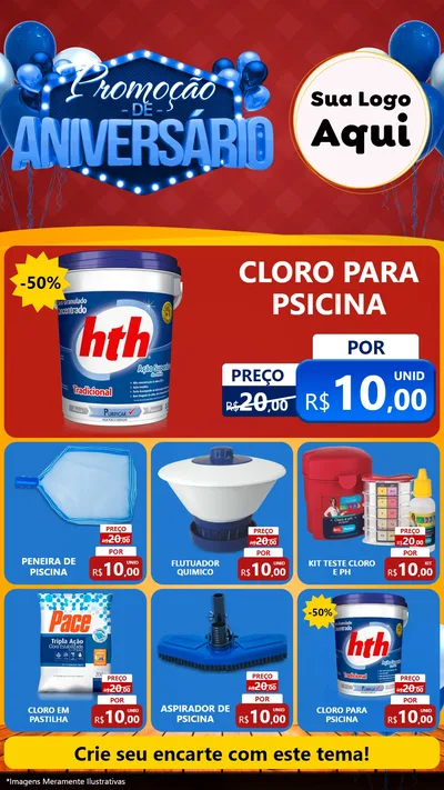 Modelo de Rede Social para Stories com o tema Promoção de Aniversário para Produtos para Piscina