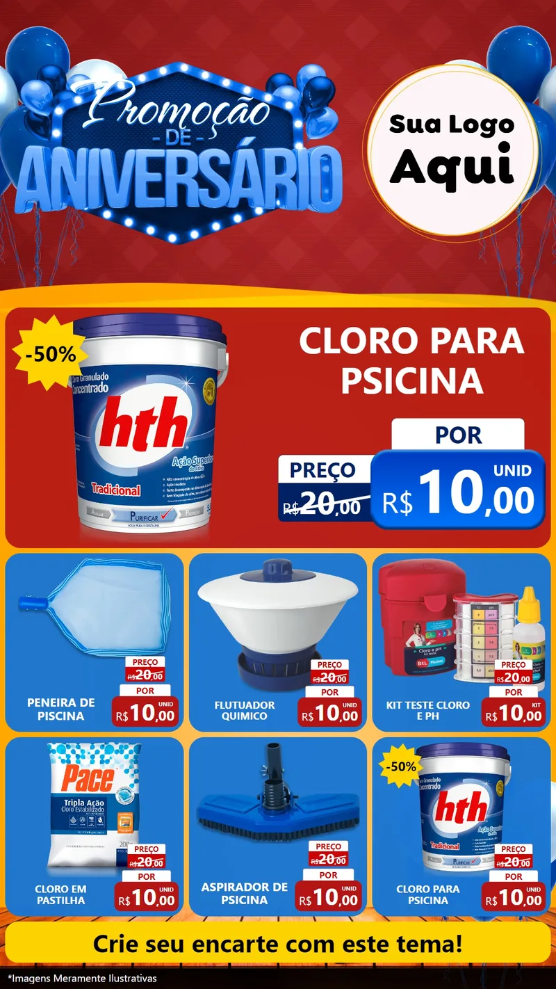 Modelo de Rede Social para Stories com o tema Promoção de Aniversário para Produtos para Piscina