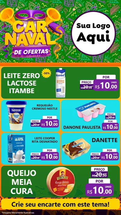 Modelo de TV para TV Vertical com o tema Carnaval de Ofertas para Frios e Laticínios
