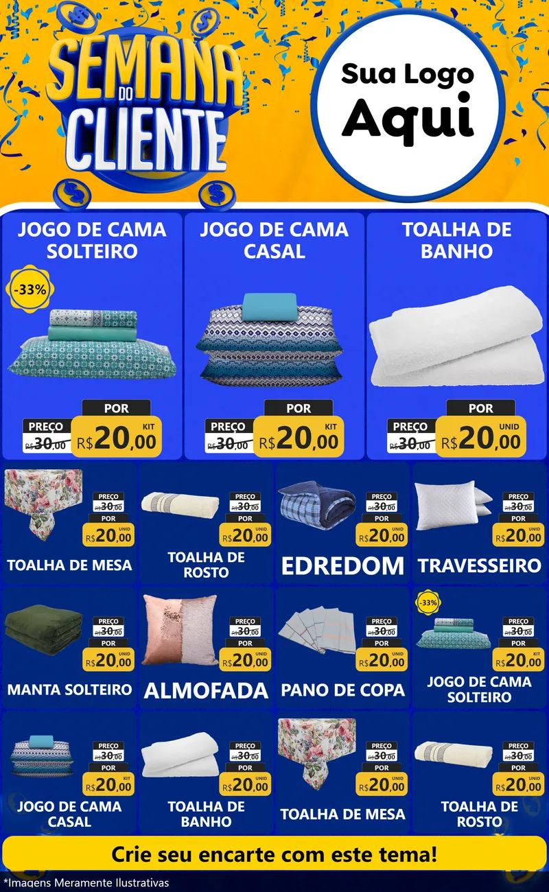 Modelo de Encarte para Encarte Grande com o tema Semana do Cliente para Cama, Mesa e Banho
