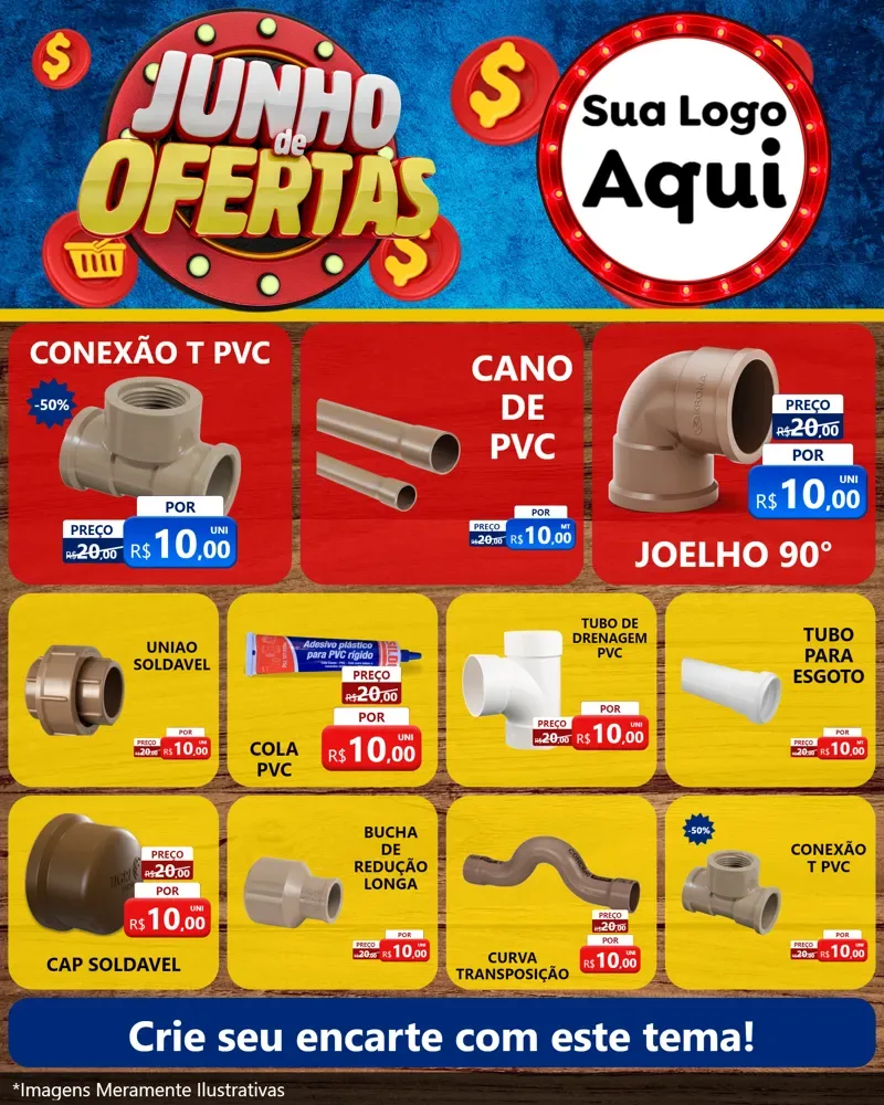 Modelo de Rede Social para Feed Instagram com o tema Junho de Ofertas para Tubos e conexões