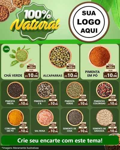 Modelo de Rede Social para Feed Instagram com o tema 100% Natural para Produtos Naturais