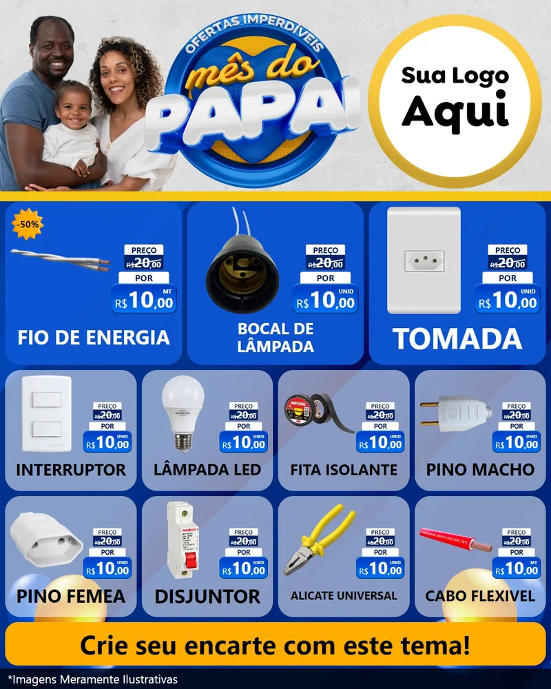 Modelo de Rede Social para Feed Instagram com o tema Ofertas Imperdíveis Mês Do Papai para Materiais Elétricos