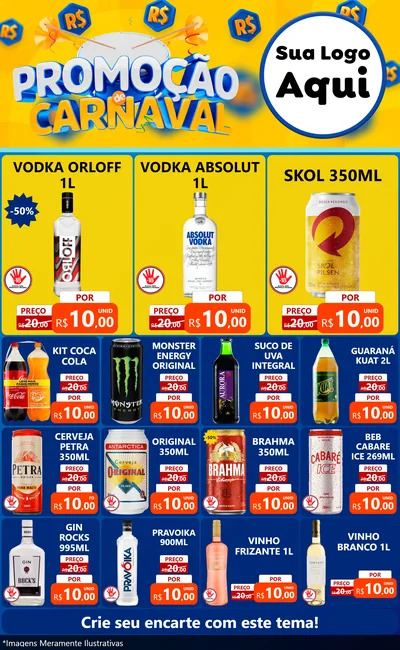 Modelo de Encarte para Encarte Grande com o tema Promoção de Carnaval para Distribuidora de bebidas