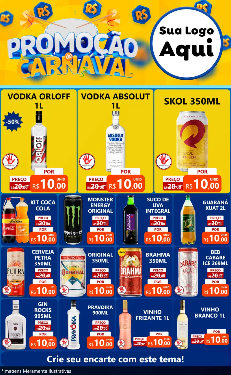Modelo de Encarte para Encarte Grande com o tema Promoção de Carnaval para Distribuidora de bebidas