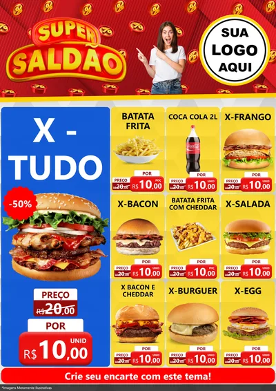Modelo de Encarte para Encarte A4 Vertical com o tema Super Saldão para Hamburgueria