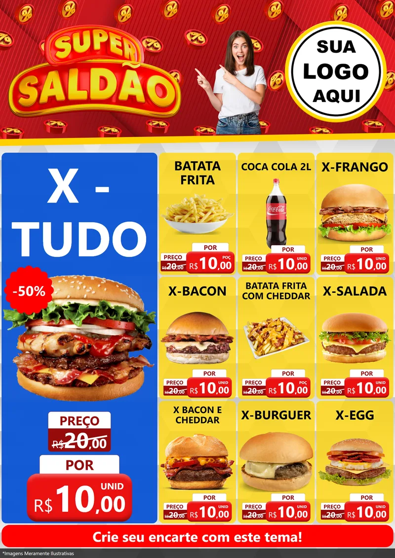 Modelo de Encarte para Encarte A4 Vertical com o tema Super Saldão para Hamburgueria
