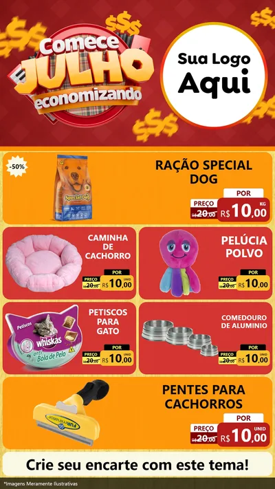 Modelo de TV para TV Vertical com o tema Comece Julho Economizando para Pet Shop