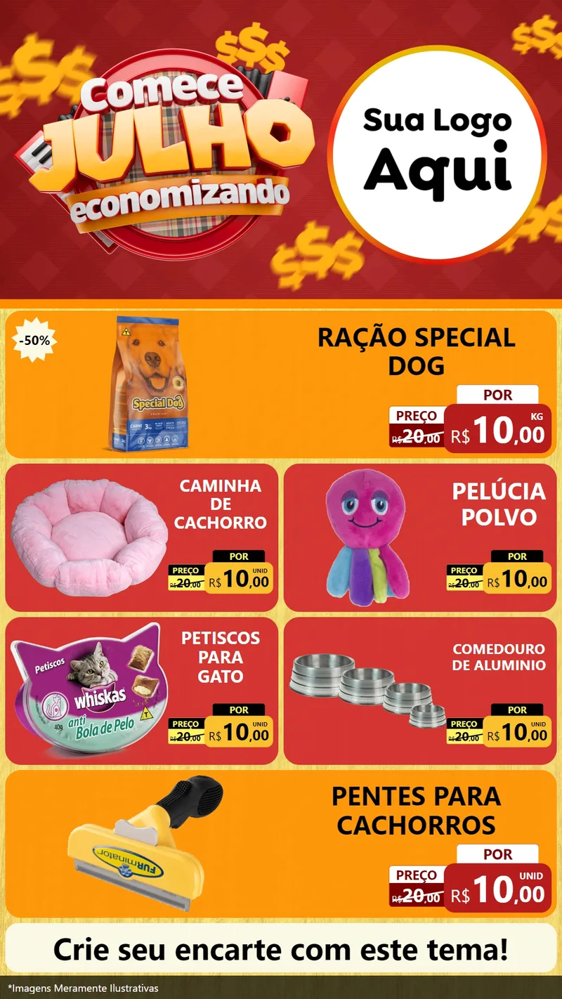 Modelo de TV para TV Vertical com o tema Comece Julho Economizando para Pet Shop