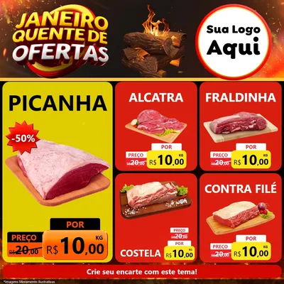 Modelo de Rede Social para Feed Facebook com o tema Janeiro Quente de Ofertas para Açougue