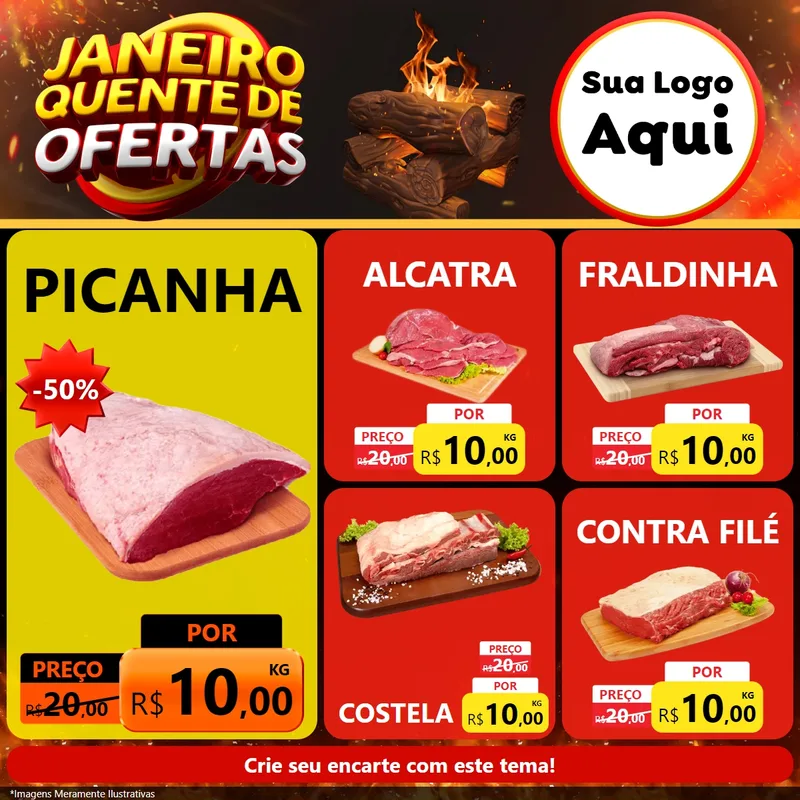 Modelo de Rede Social para Feed Facebook com o tema Janeiro Quente de Ofertas para Açougue