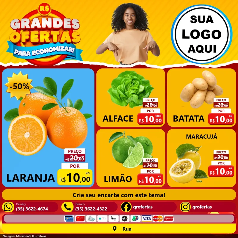 Modelo de Rede Social para Feed Facebook com o tema Grandes Ofertas Para Economizar! para Hortifrúti
