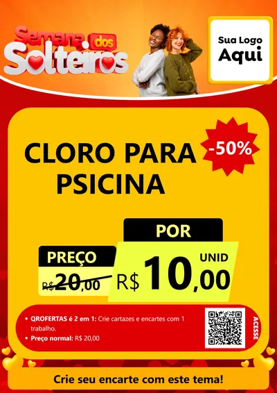 Modelo de Cartaz para Cartaz A4 Vertical com o tema Semana dos Solteiros para Produtos para Piscina
