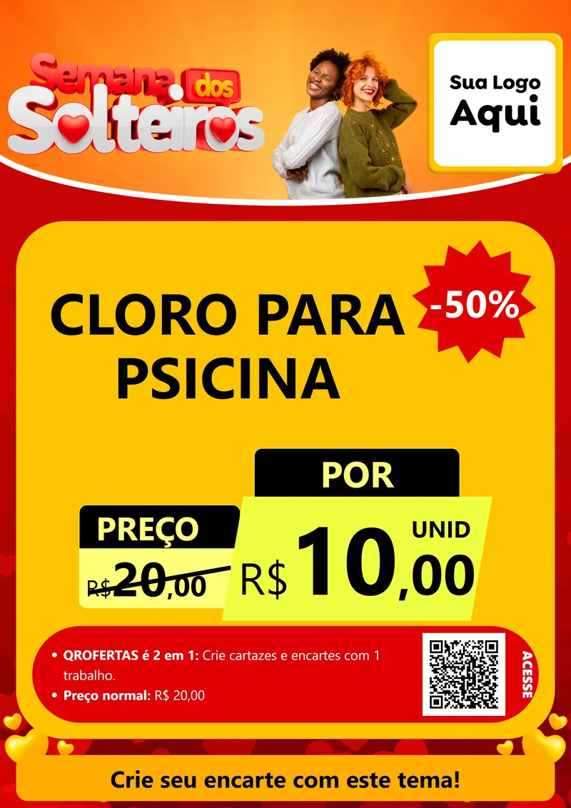 Modelo de Cartaz para Cartaz A4 Vertical com o tema Semana dos Solteiros para Produtos para Piscina