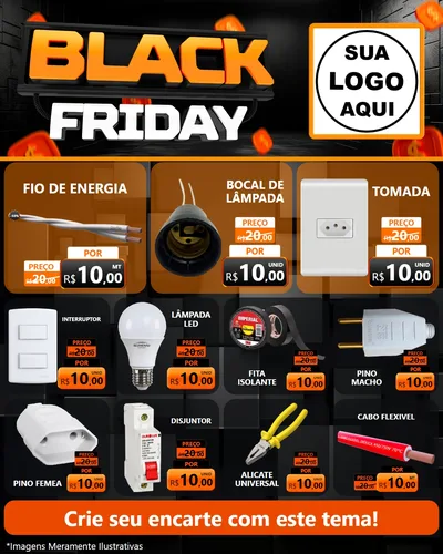 Modelo de Rede Social para Feed Instagram com o tema Black Friday para Materiais Elétricos