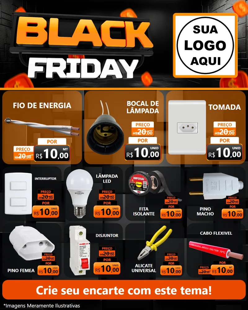 Modelo de Rede Social para Feed Instagram com o tema Black Friday para Materiais Elétricos