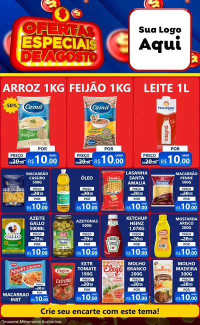 Modelo de Encarte para Encarte Grande com o tema Ofertas Especiais de Agosto para Supermercado