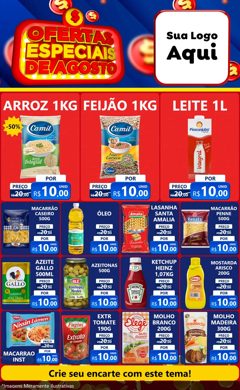 Modelo de Encarte para Encarte Grande com o tema Ofertas Especiais de Agosto para Supermercado