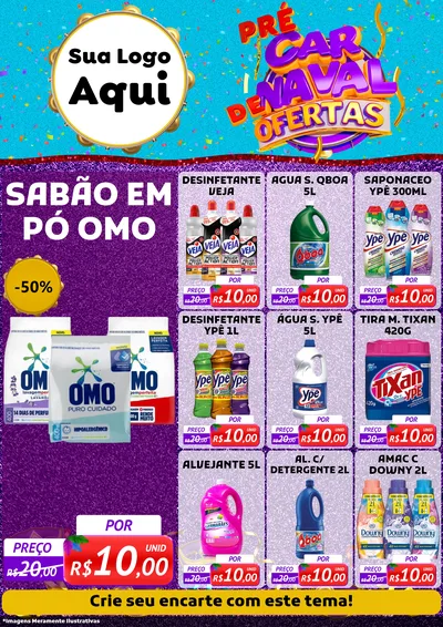 Modelo de Encarte para Encarte A4 Vertical com o tema Pré Carnaval de Ofertas para Produtos de Limpeza