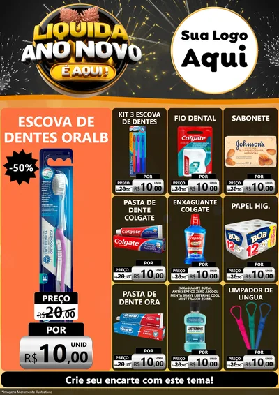 Modelo de Encarte para Encarte A4 Vertical com o tema Liquida Ano Novo É Aqui! para Higiene Pessoal