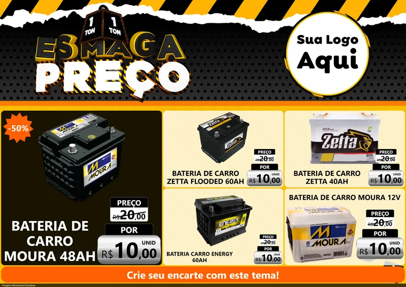 Modelo de Encarte para Encarte A4 Horizontal com o tema Esmaga Preço para Baterias Elétricas