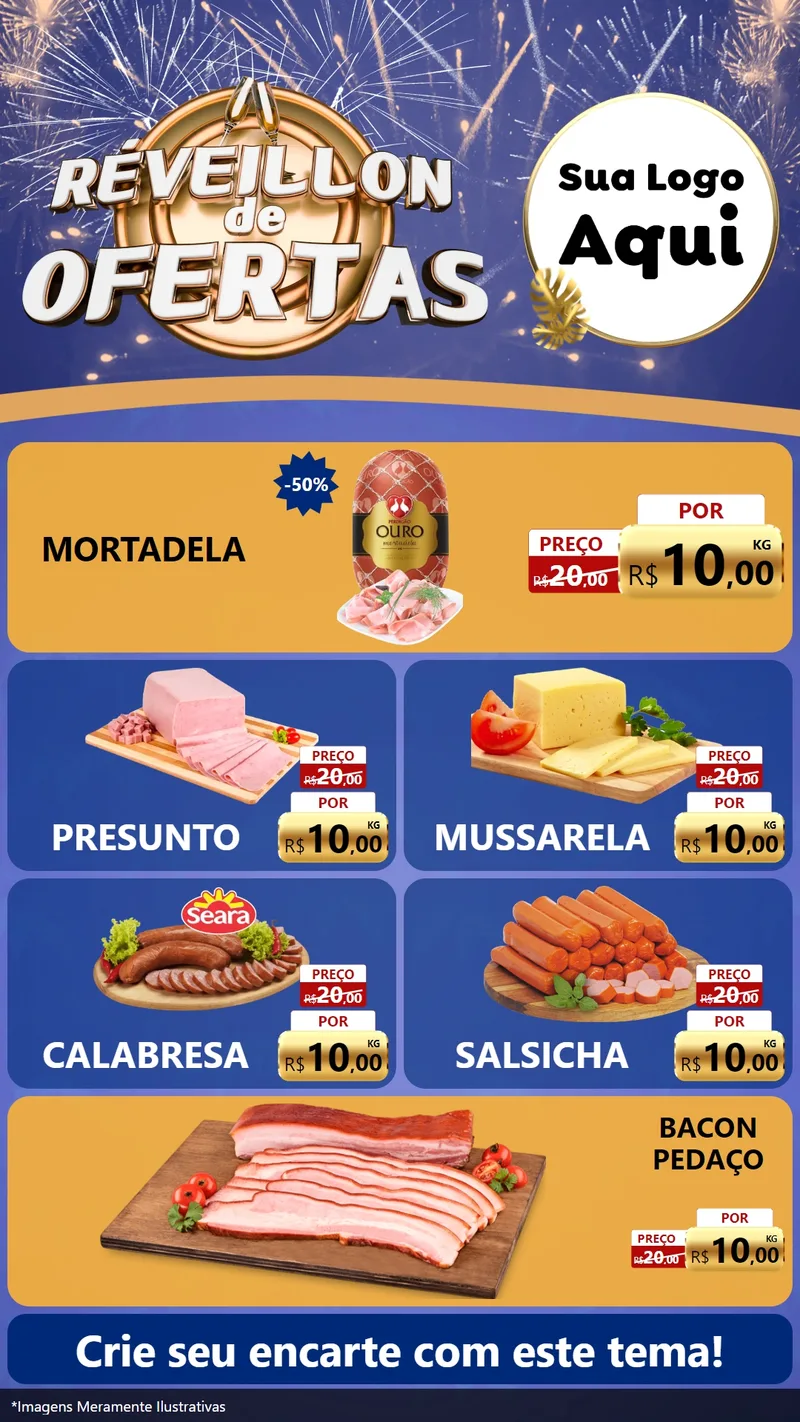 Modelo de TV para TV Vertical com o tema Réveillon de Ofertas para Frios e Laticínios