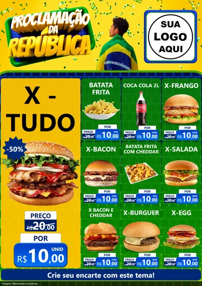 Modelo de Encarte para Encarte A4 Vertical com o tema Proclamação da República para Hamburgueria