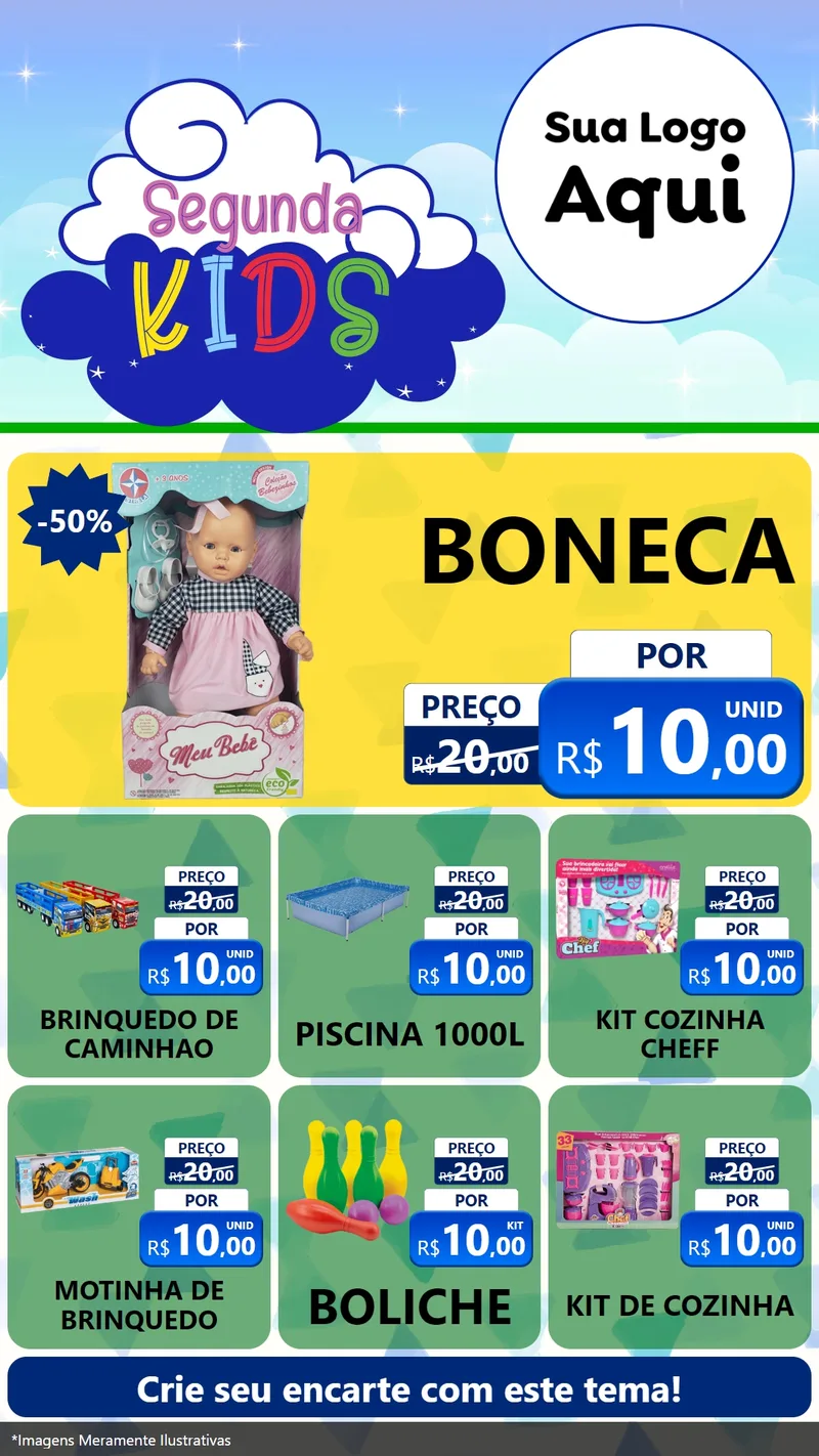Modelo de Rede Social para Stories com o tema Segunda Kids para Brinquedos