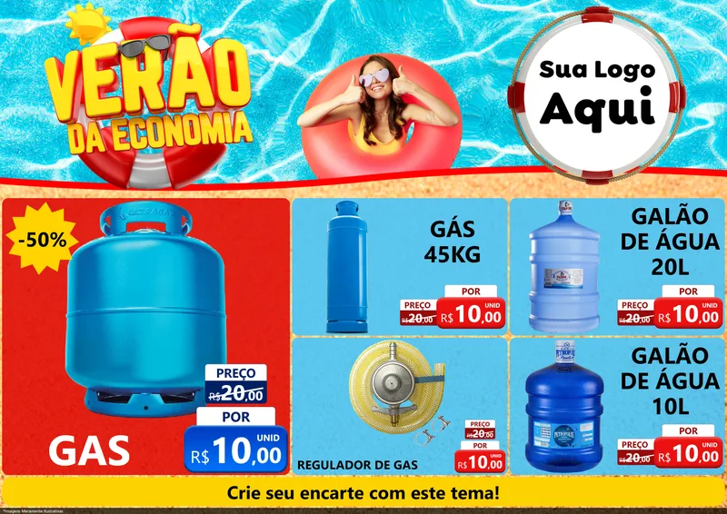 Modelo de Encarte para Encarte A4 Horizontal com o tema Verão da Economia para Água e gás
