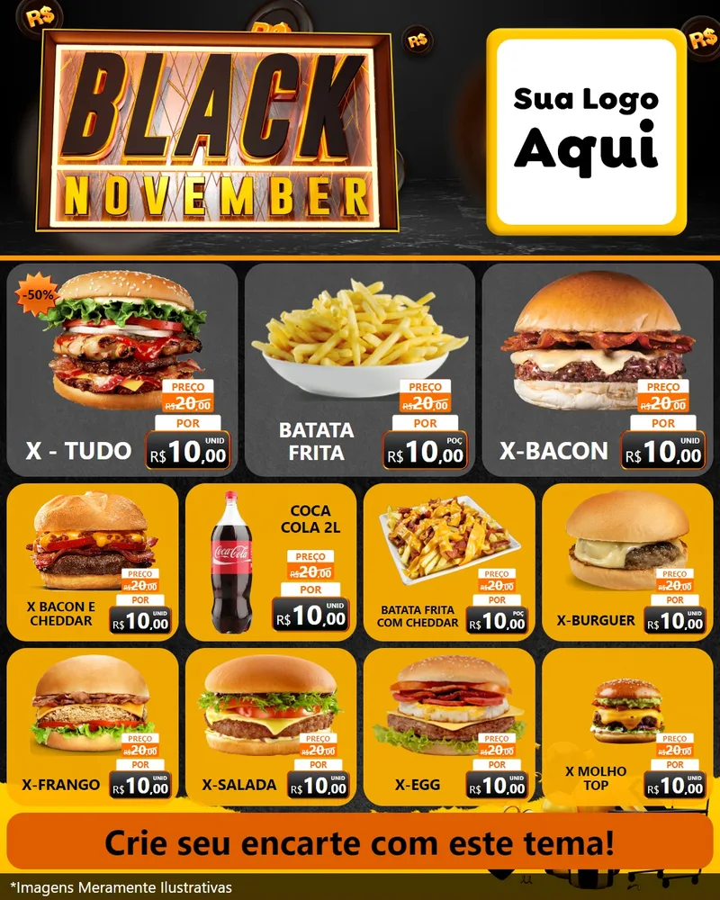 Modelo de Rede Social para Feed Instagram com o tema Black November para Hamburgueria