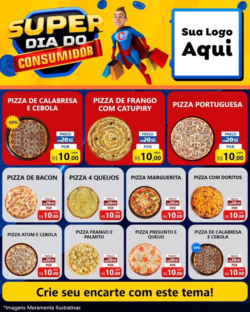 Modelo de Rede Social para Feed Instagram com o tema Super Dia do Consumidor para Pizzaria