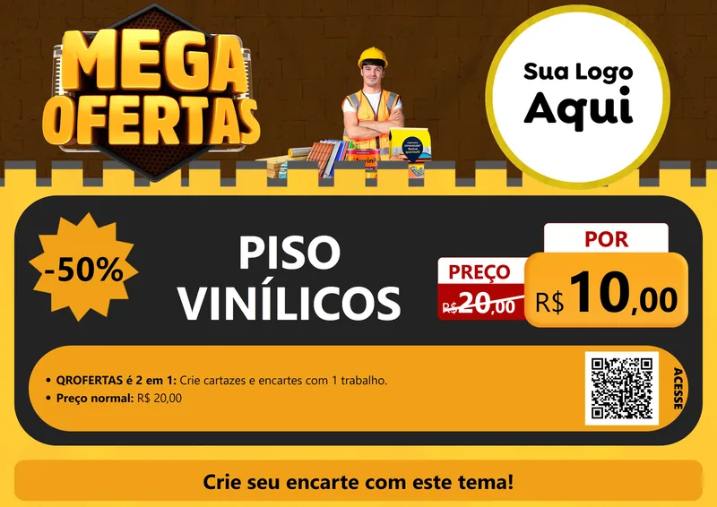 Modelo de Cartaz para Cartaz A4 Horizontal com o tema Mega Ofertas para Material para Construção