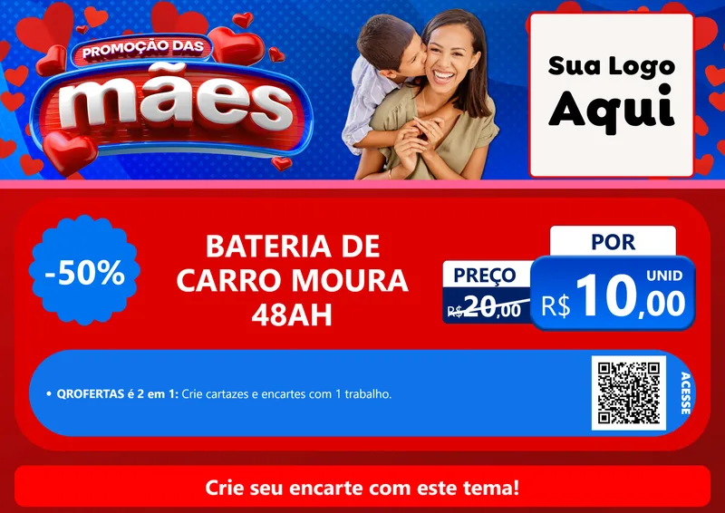 Modelo de Cartaz para Cartaz A4 Horizontal com o tema Promoção das Mães para Baterias Elétricas