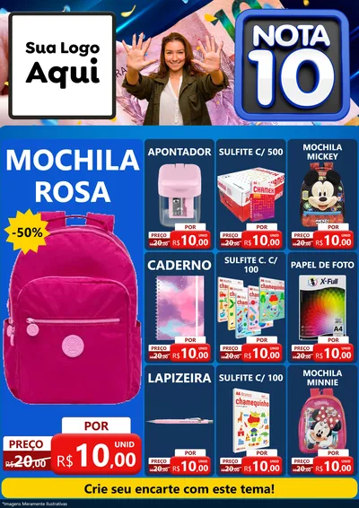 Modelo de Encarte para Encarte A4 Vertical com o tema Nota 10 para Papelaria
