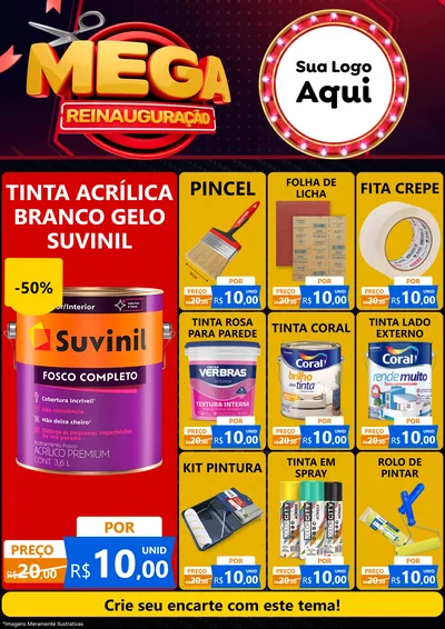 Modelo de Encarte para Encarte A4 Vertical com o tema Mega Reinauguração para Tintas e Ferramentas