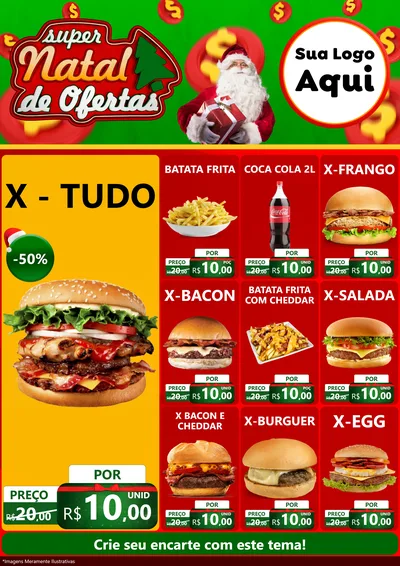Modelo de Encarte para Encarte A4 Vertical com o tema Super Natal de Ofertas para Hamburgueria