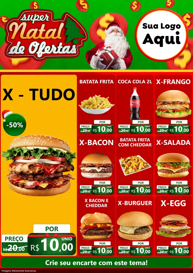 Modelo de Encarte para Encarte A4 Vertical com o tema Super Natal de Ofertas para Hamburgueria