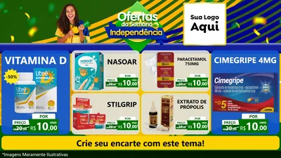 Modelo de TV para TV Horizontal com o tema Ofertas da Semana da Independência para Farmácia