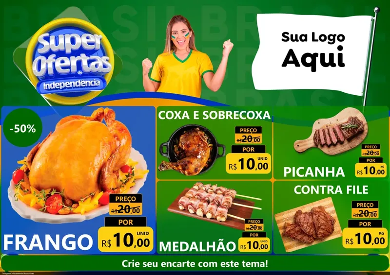 Modelo de Encarte para Encarte A4 Horizontal com o tema Super Ofertas de Independência para Assados