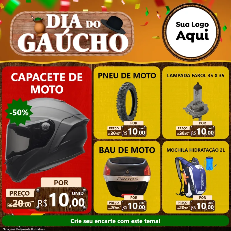 Modelo de Rede Social para Feed Facebook com o tema Dia do Gaúcho para Moto peças