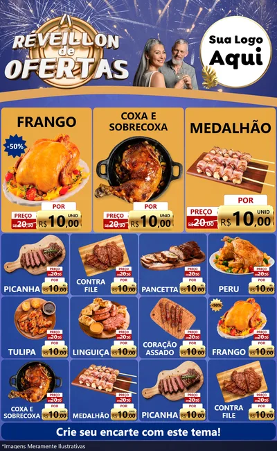 Modelo de Encarte para Encarte Grande com o tema Réveillon de Ofertas para Assados