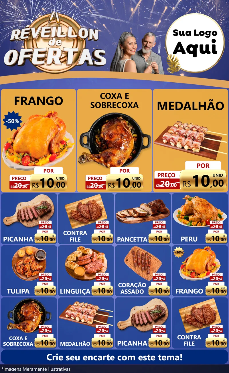 Modelo de Encarte para Encarte Grande com o tema Réveillon de Ofertas para Assados