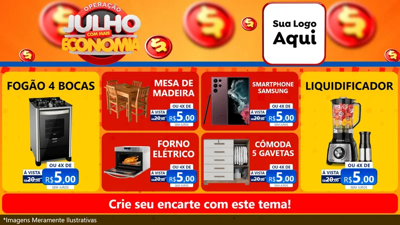 Modelo de TV para TV Horizontal com o tema Operação Julho Com Mais Economia para Móveis e Eletro