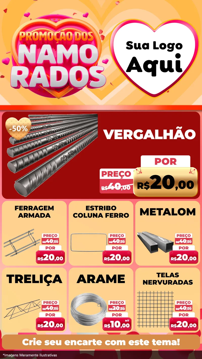 Modelo de Rede Social para Stories com o tema Promoção dos Namorados para Ferragens