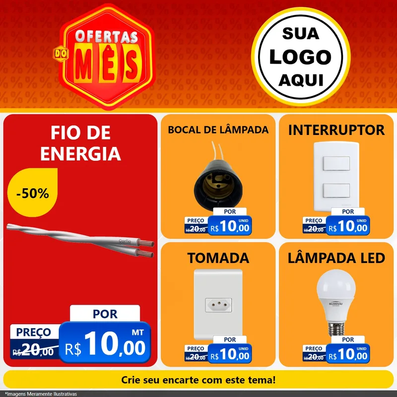 Modelo de Rede Social para Feed Facebook com o tema Ofertas do Mês para Materiais Elétricos