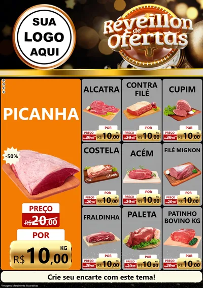 Modelo de Encarte para Encarte A4 Vertical com o tema Réveillon de Ofertas para Açougue
