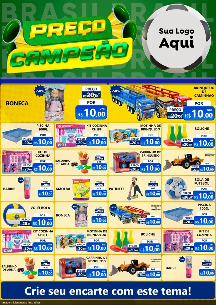 Modelo de Encarte para Encarte A4 Vertical com o tema Preço Campeão - Copa para Brinquedos
